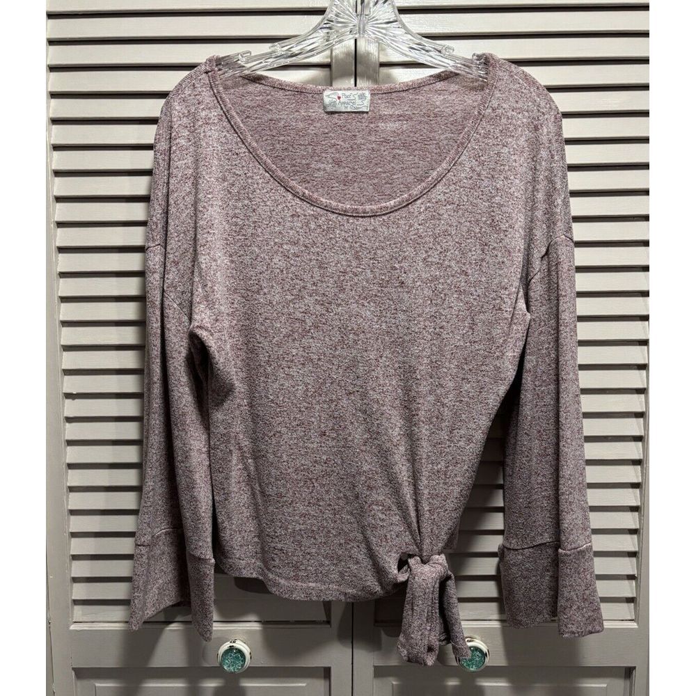 Poof Apparel Pink Sweater Scoop Neck 3/4 Wide Sleeve Size Medium Tie‎ Hem
